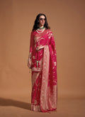 Monjolika Fashion Rani Pink Silk Weaving Designer Traditional Saree | Grocsy