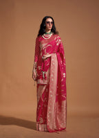 Monjolika Fashion Rani Pink Silk Weaving Designer Traditional Saree | Grocsy