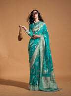 Monjolika Fashion Aqua Blue Silk Weaving Designer Traditional Saree | Grocsy