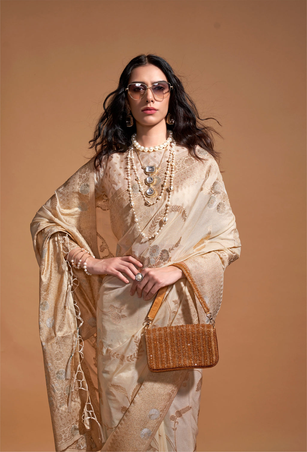 Monjolika Fashion Cream Silk Weaving Designer Traditional Saree | Grocsy