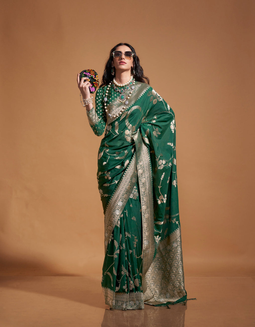 Monjolika Fashion Dark Green Silk Weaving Designer Traditional Saree | Grocsy