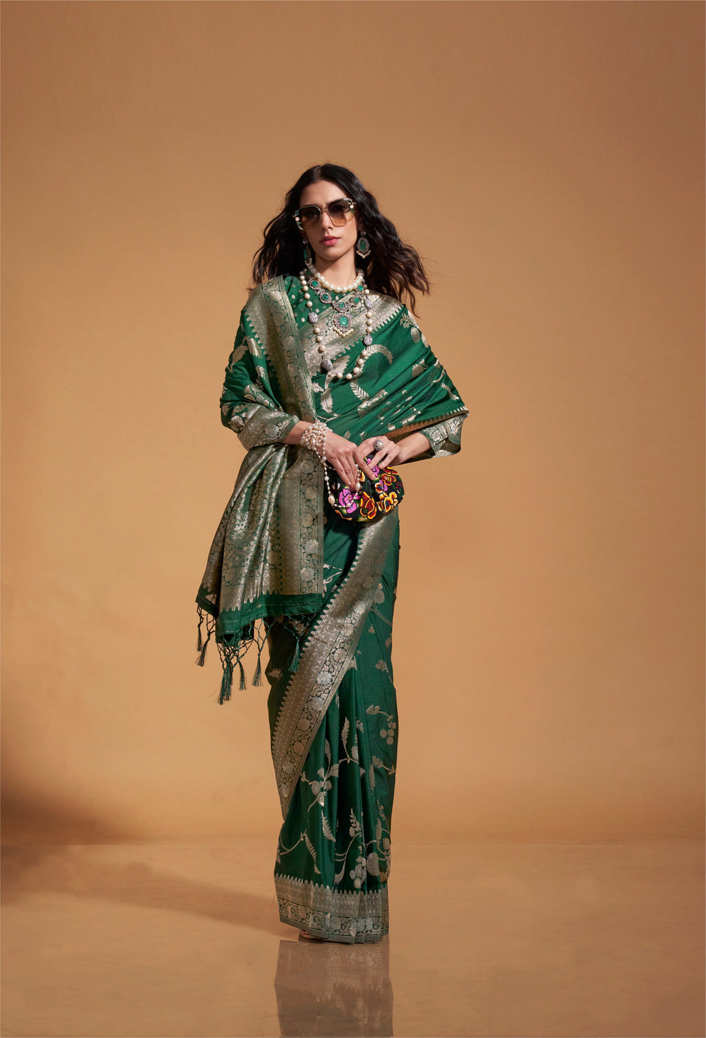Monjolika Fashion Dark Green Silk Weaving Designer Traditional Saree | Grocsy