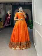 Lorenvalley Orange Jacquard Silk Paithani Woven Design Gown | Grocsy