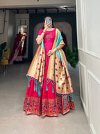 Lorenvalley Pink Jacquard Silk Paithani Woven Design Gown with Dupatta | Grocsy