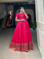 Lorenvalley Pink Jacquard Silk Paithani Woven Design Gown | Grocsy