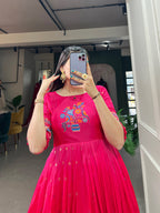 Lorenvalley Pink Jacquard Silk Paithani Woven Design Gown | Grocsy