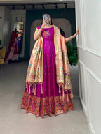 Lorenvalley Purple Jacquard Silk Paithani Woven Design Gown with Dupatta | Grocsy