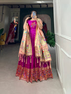 Lorenvalley Purple Jacquard Silk Paithani Woven Design Gown with Dupatta | Grocsy