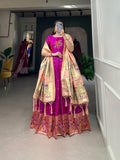 Lorenvalley Purple Jacquard Silk Paithani Woven Design Gown with Dupatta | Grocsy