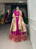 Lorenvalley Purple Jacquard Silk Paithani Woven Design Gown with Dupatta | Grocsy