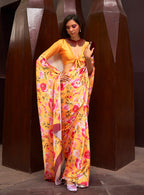 Monjolika Fashion Crepe Satin Digital Print Yellow Trendy Saree | Grocsy