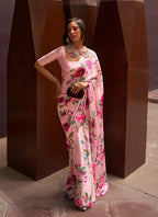 Monjolika Fashion Crepe Satin Digital Print Contemporary Saree In Light Pink Colour | Grocsy