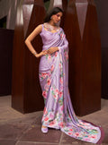 Monjolika Fashion Crepe Satin Digital Print Lavender Trendy Saree | Grocsy