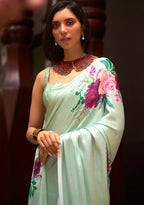 Monjolika Fashion Crepe Satin Digital Print Light Green Trendy Saree | Grocsy