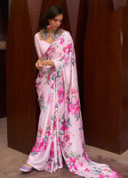 Monjolika Fashion Crepe Satin Digital Print Light Pink Trendy Saree | Grocsy