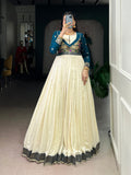 Lorenvalley Fashion Off White Vichitra Silk Zari Weaving Work With Lace Touch Up Gown | Grocsy