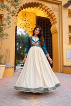 Lorenvalley Fashion Offwhite Vichitra Silk Zari Weaving Work With Lace Touch Up Long Dress | Grocsy