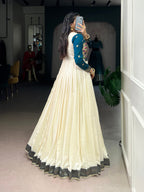 Lorenvalley Fashion Off White Vichitra Silk Zari Weaving Work With Lace Touch Up Gown | Grocsy