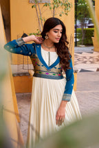 Lorenvalley Fashion Offwhite Vichitra Silk Zari Weaving Work With Lace Touch Up Long Dress | Grocsy