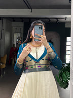 Lorenvalley Fashion Off White Vichitra Silk Zari Weaving Work With Lace Touch Up Gown | Grocsy