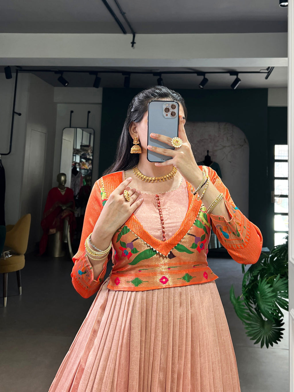 Lorenvalley Fashion Peach Vichitra Silk Zari Weaving Work With Lace Touch Up Gown | Grocsy