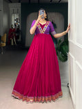 Lorenvalley Fashion Rani Pink Vichitra Silk Zari Weaving Work With Lace Touch Up Gown | Grocsy