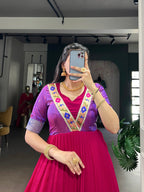Lorenvalley Fashion Rani Pink Vichitra Silk Zari Weaving Work With Lace Touch Up Gown | Grocsy