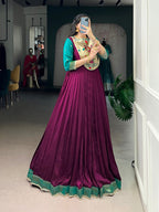 Lorenvalley Fashion Wine Vichitra Silk Zari Weaving Work With Lace Touch Up Gown | Grocsy