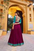 Lorenvalley Fashion Wine Vichitra Silk Zari Weaving Work With Lace Touch Up Long Dress | Grocsy