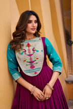 Lorenvalley Fashion Wine Vichitra Silk Zari Weaving Work With Lace Touch Up Long Dress | Grocsy