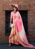 Monjolika Fashion Cream And Pink Weaving Silk Party Classic Saree | Grocsy