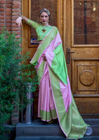 Monjolika Fashion Green And Lavender Weaving Silk Traditional Saree | Grocsy