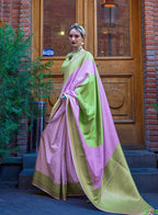 Monjolika Fashion Green And Lavender Weaving Silk Traditional Saree | Grocsy