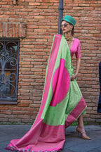 Monjolika Fashion Weaving Green And Rani Handloom Silk Trendy Saree | Grocsy