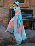Monjolika Fashion Light Blue And Peach Weaving Silk Festival Contemporary Saree | Grocsy