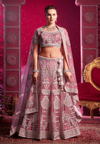 Monjolika Fashion Embroidered And Sequin Work Net Pink Wedding Lehenga Choli | Grocsy