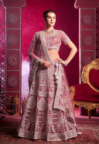 Monjolika Fashion Embroidered And Sequin Work Net Pink Wedding Lehenga Choli | Grocsy