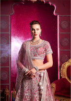 Monjolika Fashion Embroidered And Sequin Work Net Pink Wedding Lehenga Choli | Grocsy