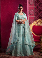 Monjolika Fashion Aqua Blue Embroidered And Sequin Work Wedding Lehenga Choli | Grocsy