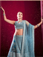 Monjolika Fashion Blue Embroidered And Sequin Work Wedding Lehenga Choli | Grocsy