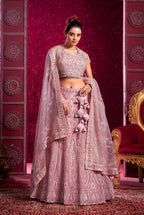 Monjolika Fashion Net Embroidered And Sequin Work Wedding Lehenga Choli in Pink | Grocsy