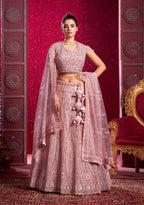 Monjolika Fashion Net Embroidered And Sequin Work Wedding Lehenga Choli in Pink | Grocsy
