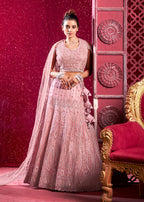 Monjolika Fashion Net Embroidered And Sequin Work Wedding Lehenga Choli in Pink | Grocsy