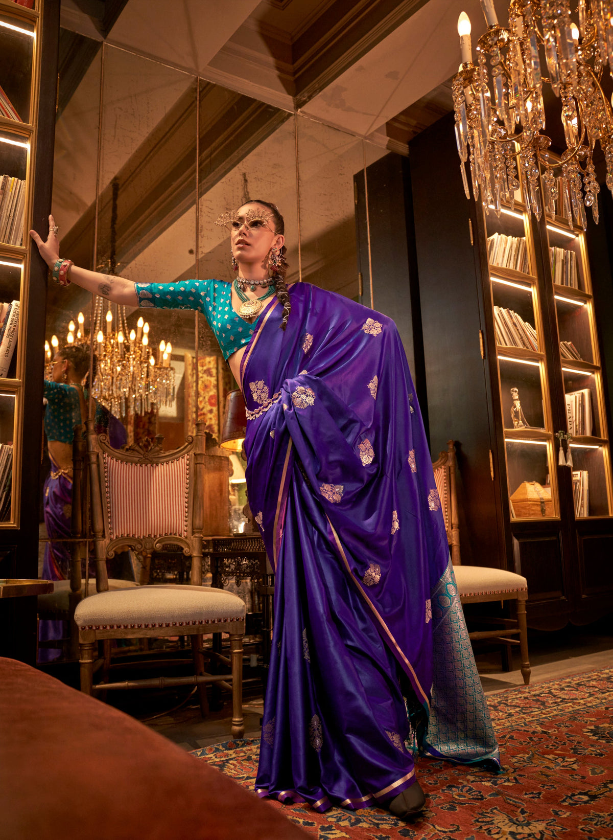 Monjolika Fashion Violet Satin Weaving Work Festival Traditional Saree | Grocsy
