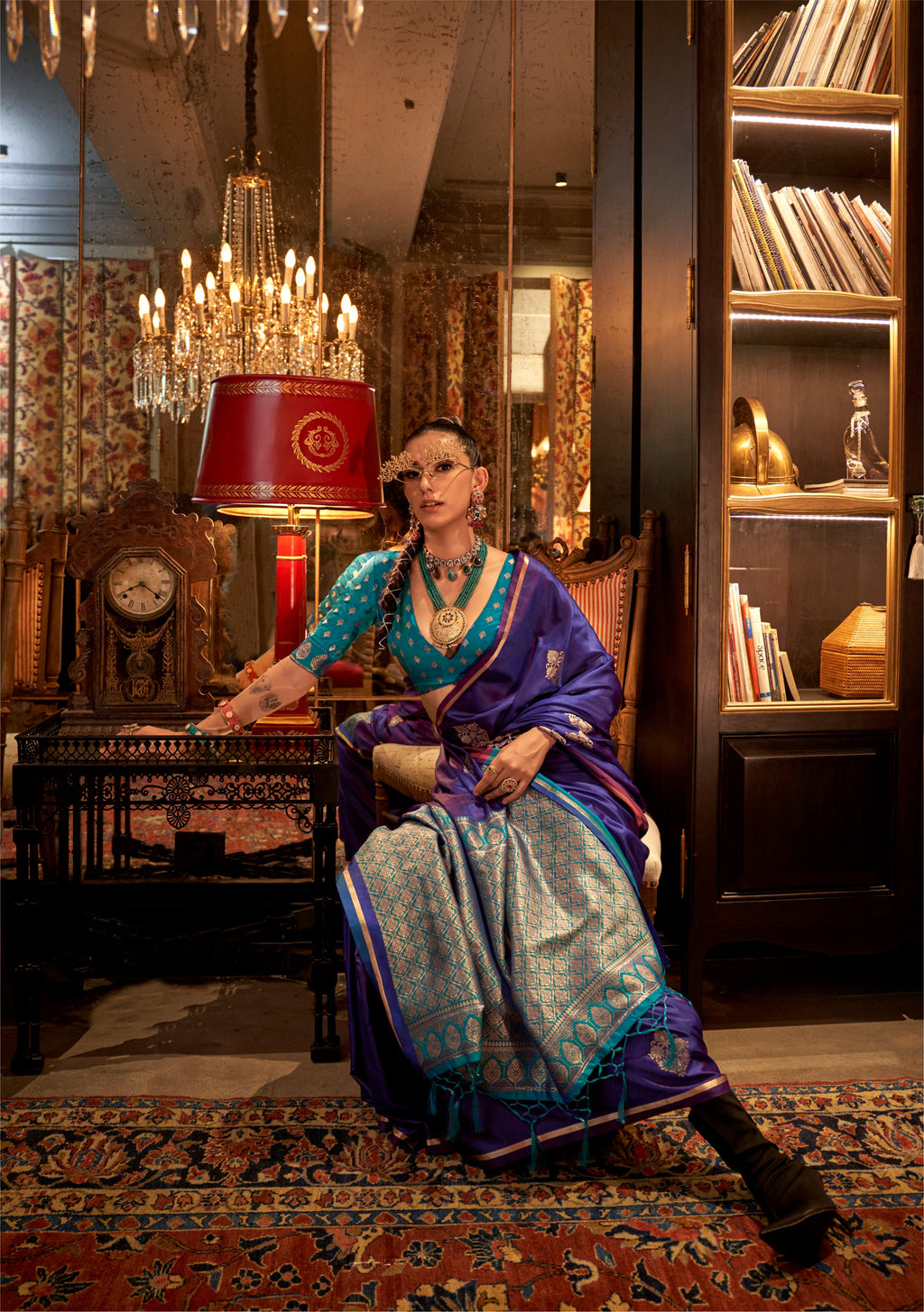 Monjolika Fashion Violet Satin Weaving Work Festival Traditional Saree | Grocsy