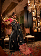 Monjolika Fashion Satin Black Weaving Work Trendy Saree | Grocsy