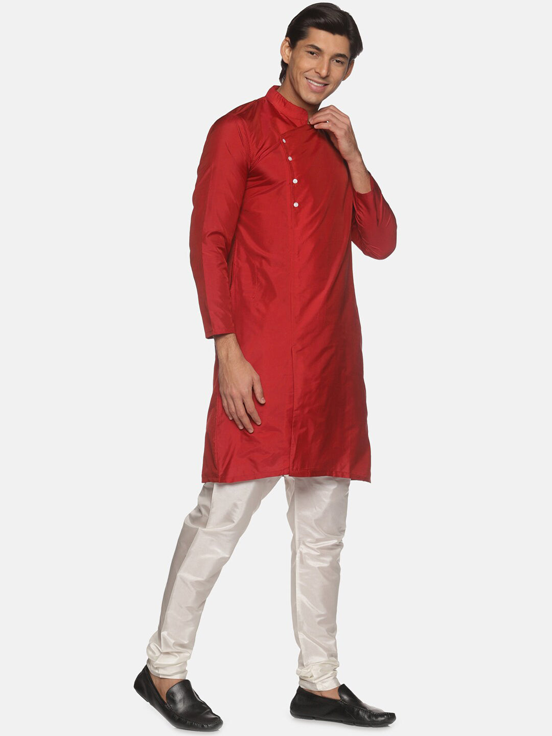 Sethukrishna Men Maroon Angrakha Kurta with Pyjamas | Grocsy