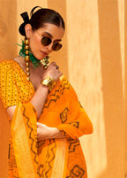 Monjolika Fashion Yellow Printed Georgette Contemporary Saree | Grocsy