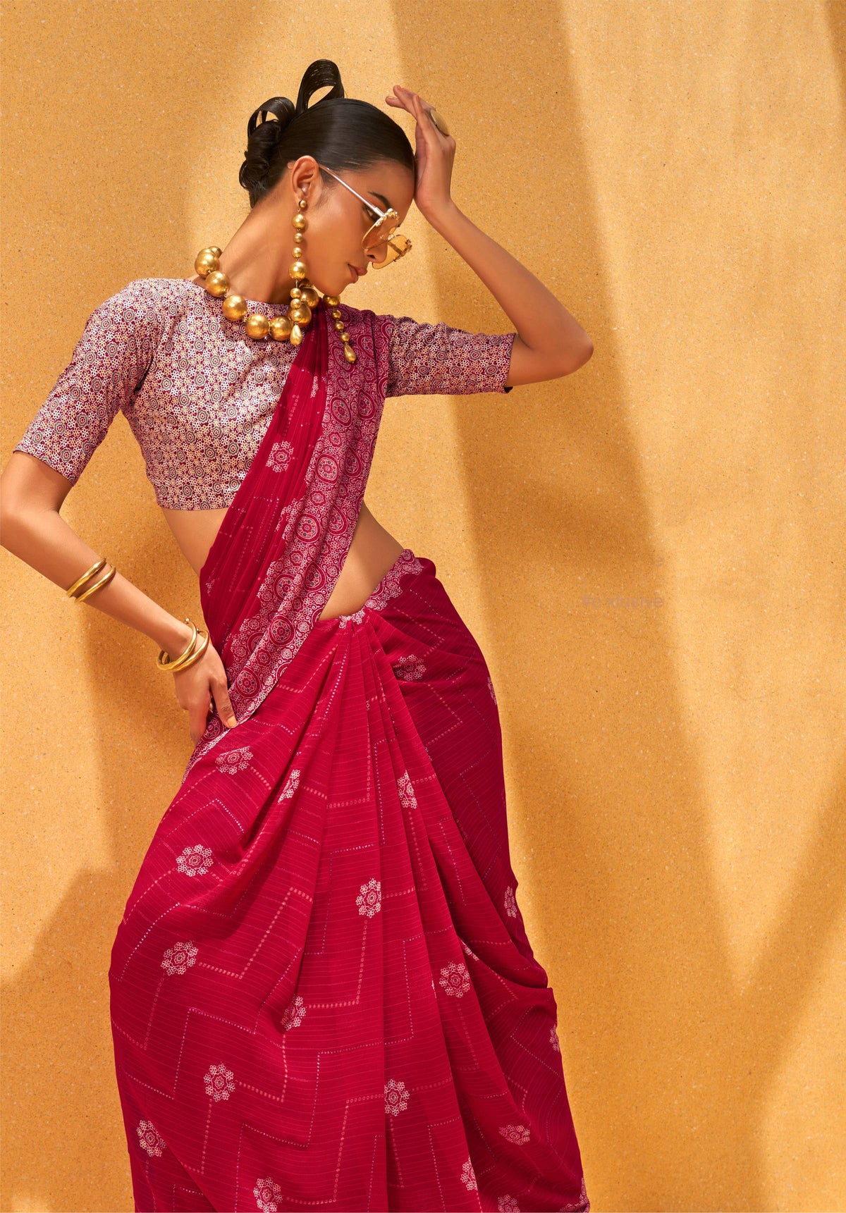 Monjolika Fashion Rani Georgette Printed Trendy Saree | Grocsy