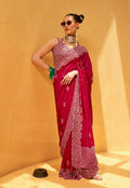 Monjolika Fashion Hot Pink Party Georgette Printed Contemporary Saree | Grocsy